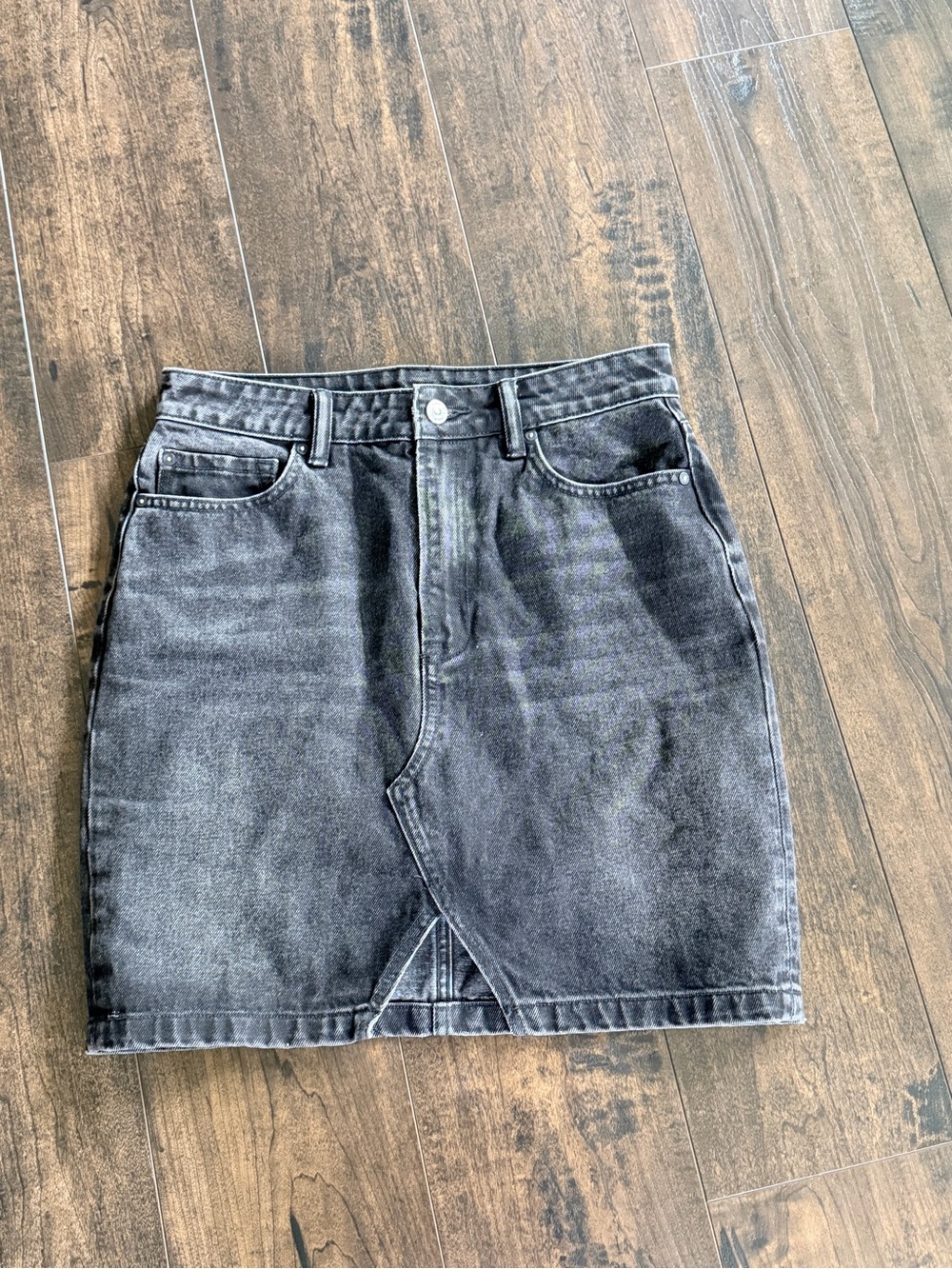 All Saints Washed Black Denim Notch Hem Skirt